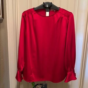 Preston & York Vibrant Red Satin Blouse Size Large